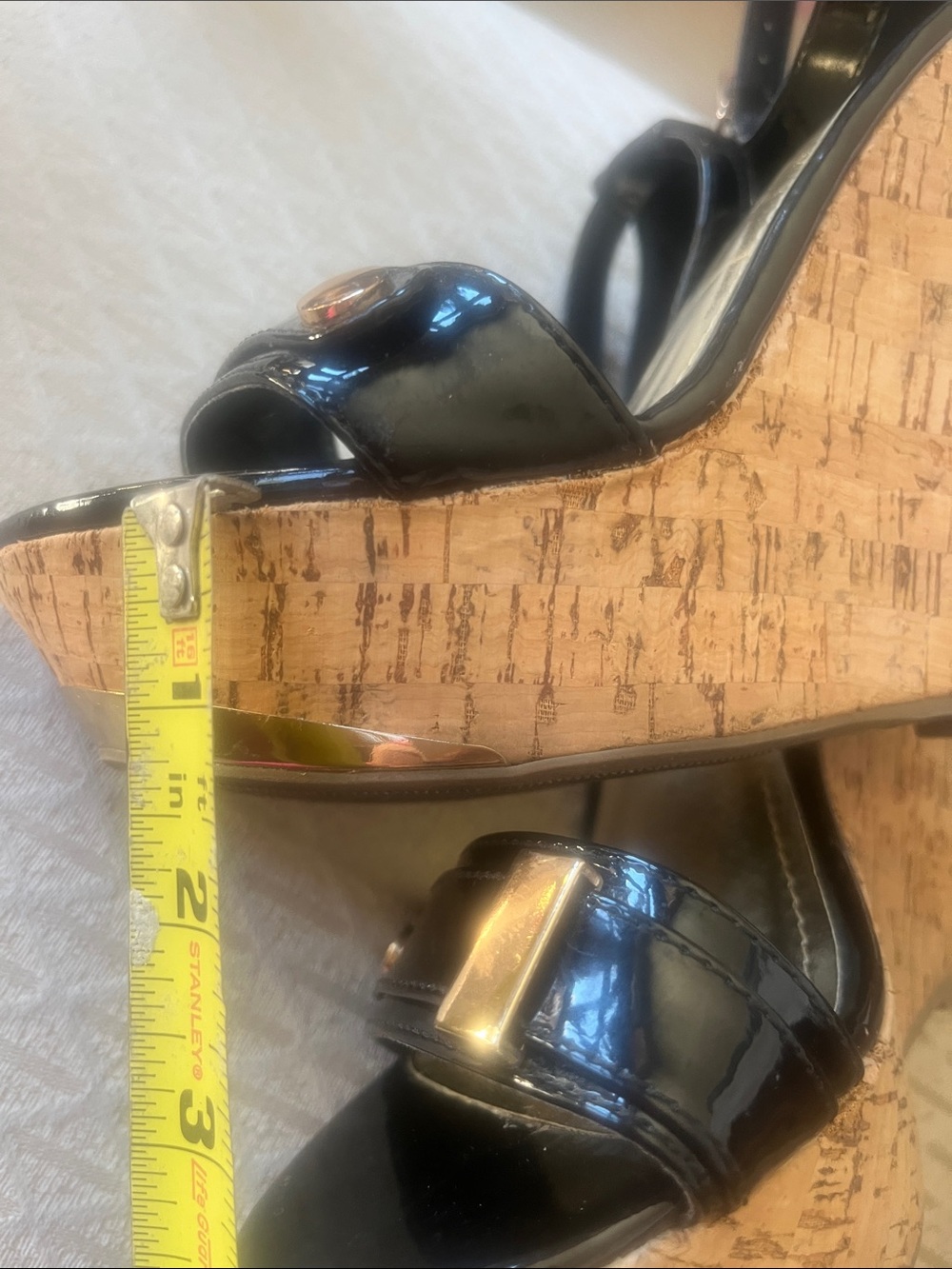 Wild Diva Black Patent Cork Wedge Sandals with Ankle Strap - Picture 9 of 9